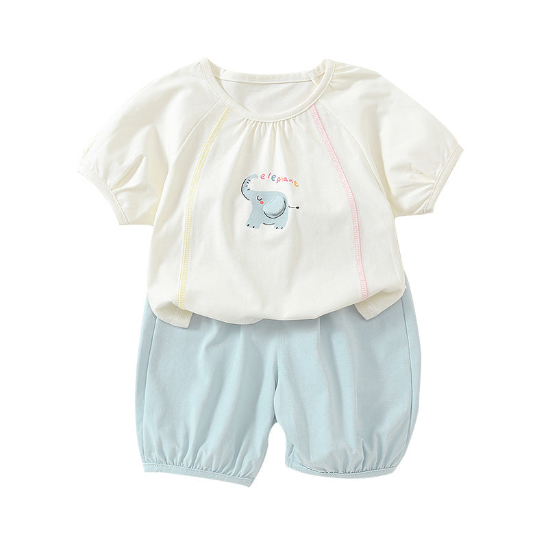 Children's Lightweight Cartoon Printed Short Sleeve Shirt and Shorts Set