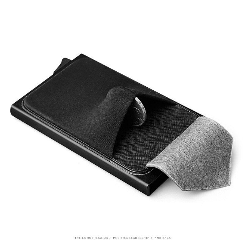 Business Men Credit Card Wallet Aluminum Cash ID Card Holder Case Blocking Slim Metal Wallet Coin Purse Black