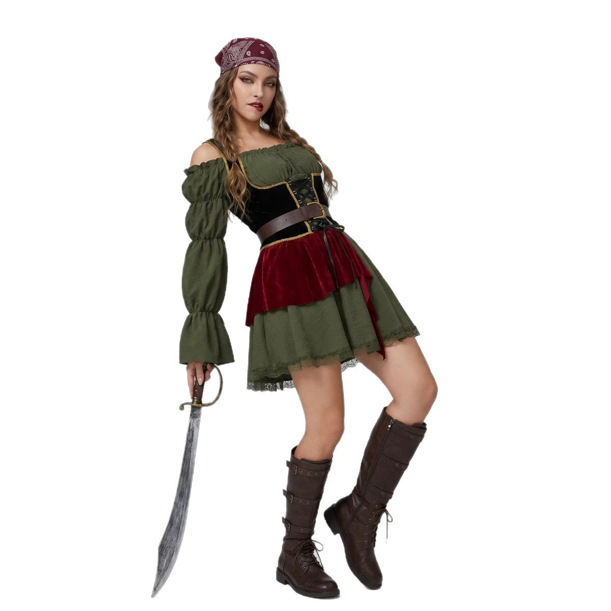 Halloween Adult Medieval Vintage Women's Pirate Cosplay Caribbean Pirate Stage Costume