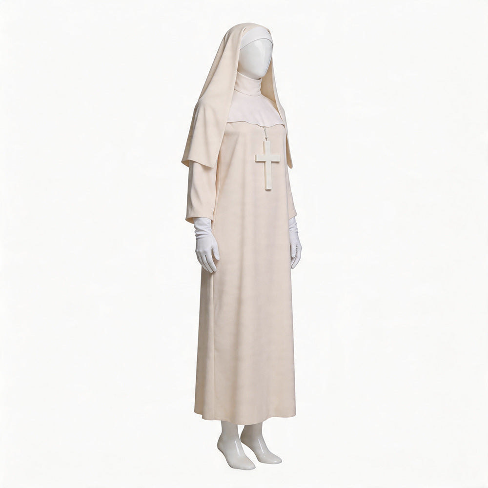 Nun Costume Cosplay Cream White Nun Role Play Outfit The Conjuring Halloween Costume