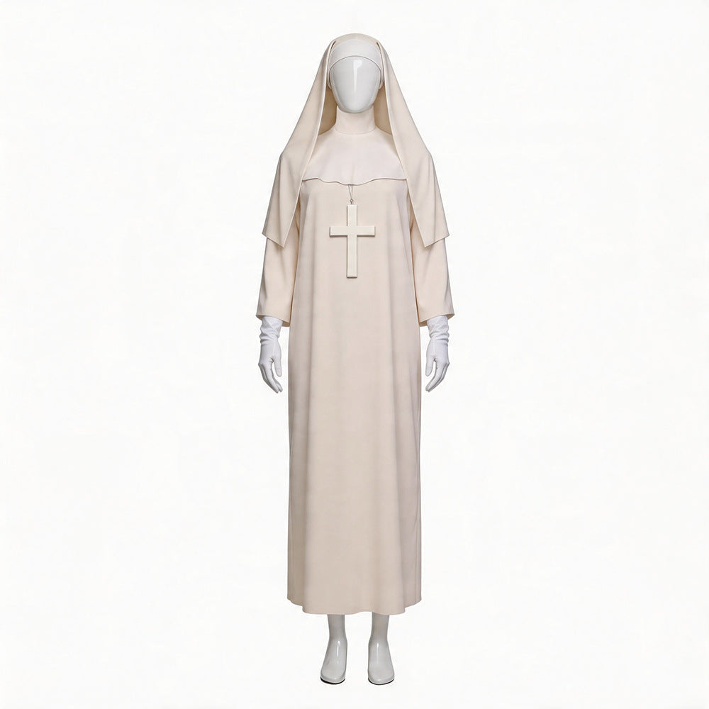 Nun Costume Cosplay Cream White Nun Role Play Outfit The Conjuring Halloween Costume