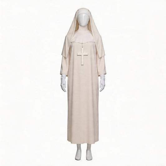 Nun Costume Cosplay Cream White Nun Role Play Outfit The Conjuring Halloween Costume