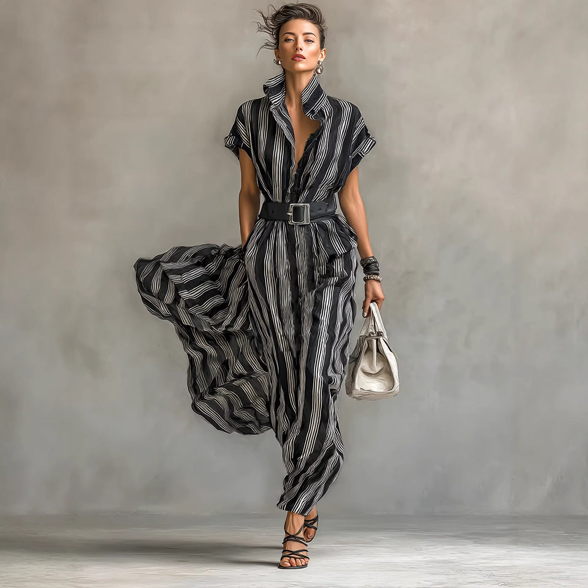 Women's short sleeved striped shirt dress