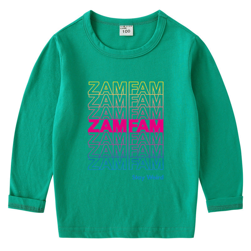 Children's cotton T-shirt with round neck and long sleeved base