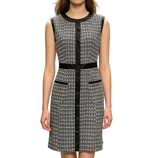 Vintage leather trimmed tweed vest A-line skirt dress