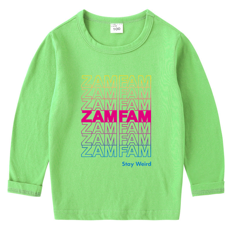Children's cotton T-shirt with round neck and long sleeved base