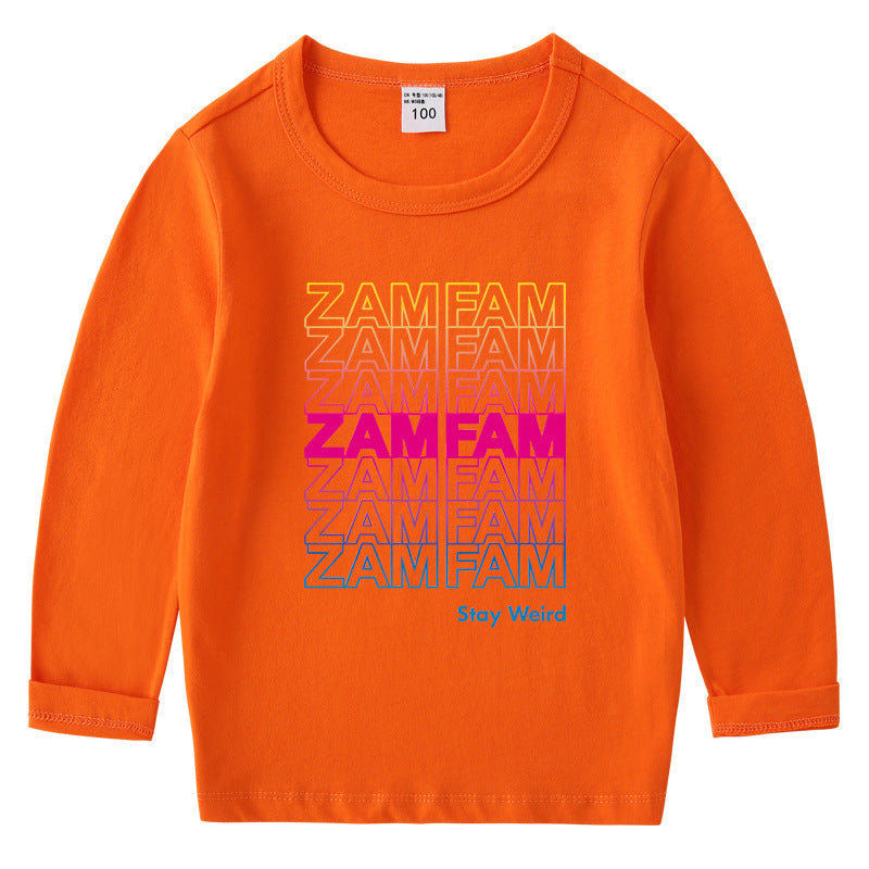 Children's cotton T-shirt with round neck and long sleeved base