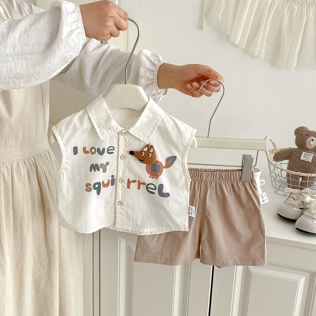 Boy's Lightweight Cartoon Print Vest Two-Piece Set