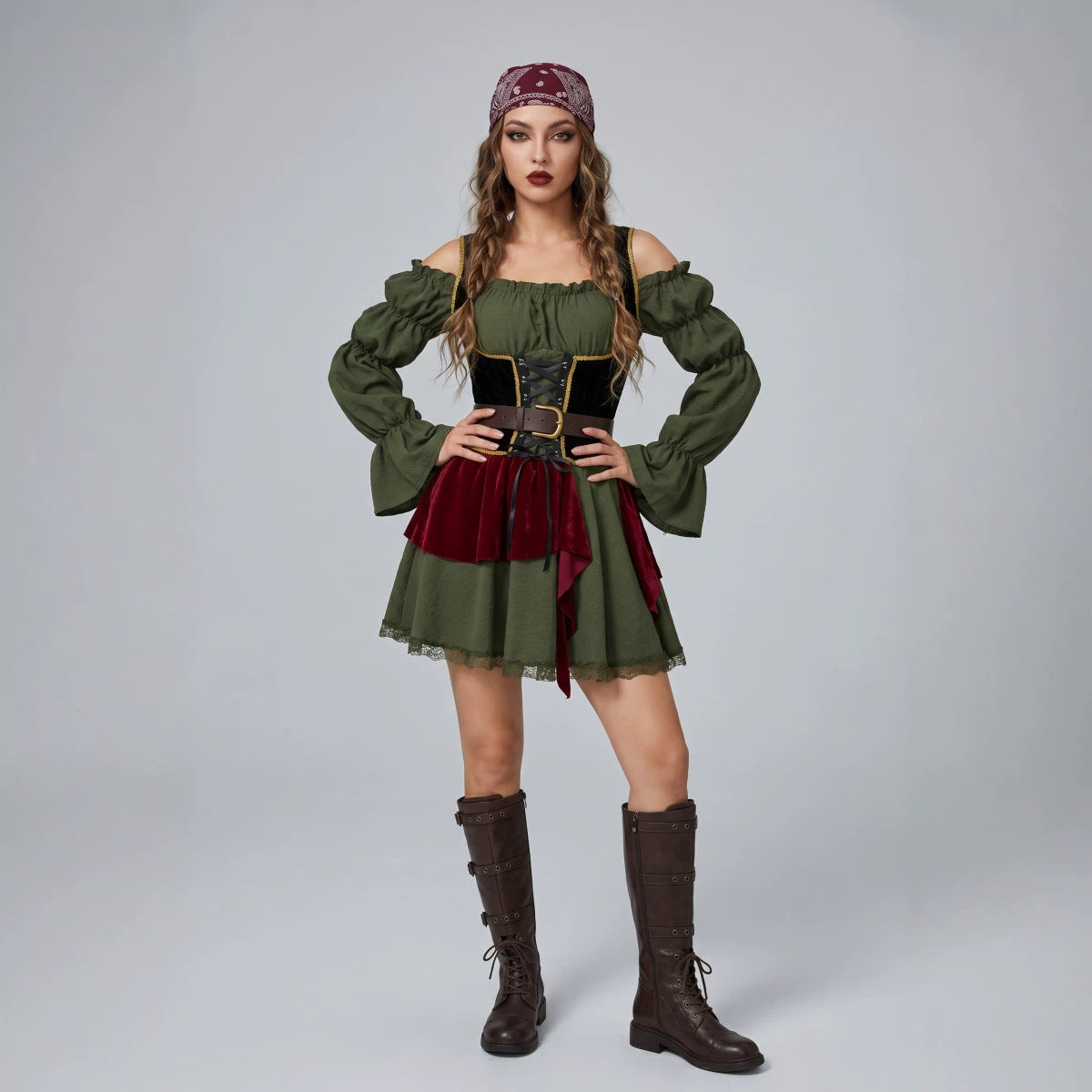 Halloween Adult Medieval Vintage Women's Pirate Cosplay Caribbean Pirate Stage Costume