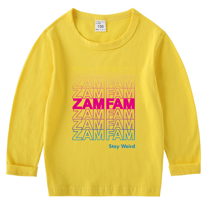Children's cotton T-shirt with round neck and long sleeved base