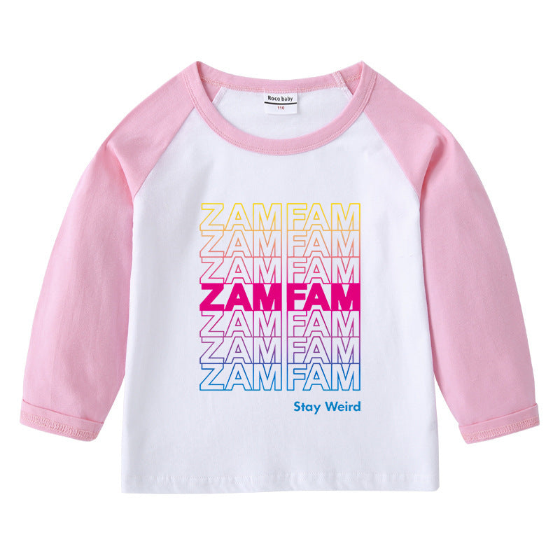 Children's T-shirt with round neck cartoon long sleeves