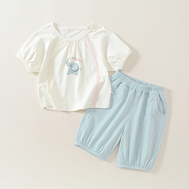 Children's Lightweight Cartoon Printed Short Sleeve Shirt and Shorts Set