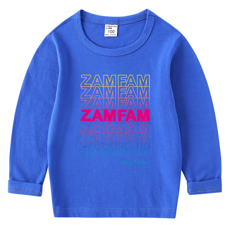 Children's cotton T-shirt with round neck and long sleeved base