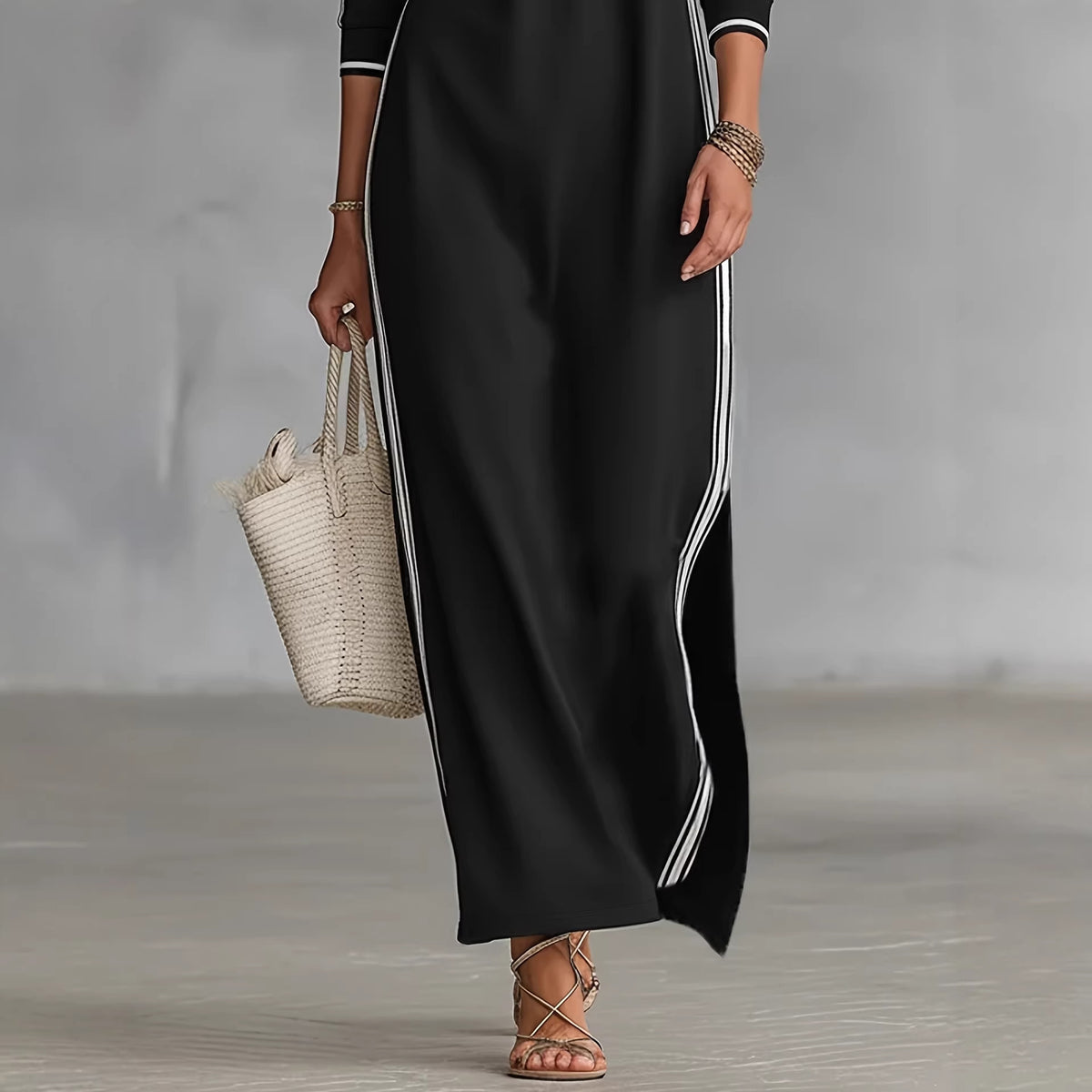 Long skirt women's simple white rolled edge button neck hoodie dress