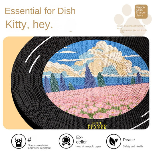 Original Corrugated Cardboard Cat Scratcher Wall-Mounted Rotating Vinyl Record Style Cat Scratch Board Oil Painting Design Cat Claw Board Gift