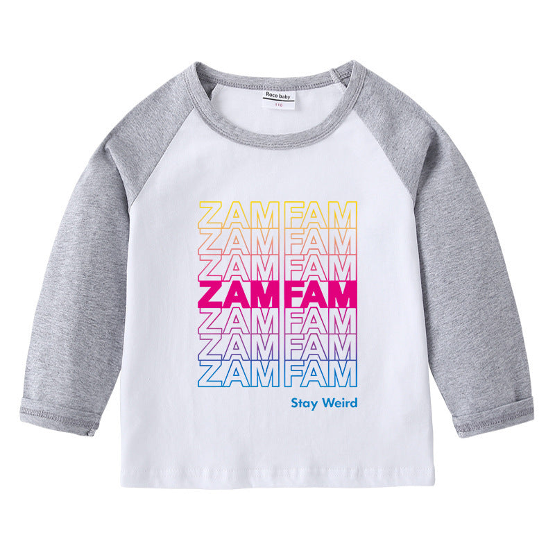 Children's T-shirt with round neck cartoon long sleeves