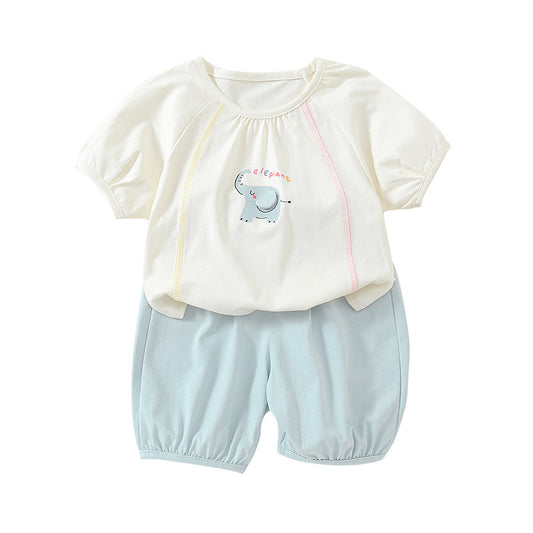 Children's Lightweight Cartoon Printed Short Sleeve Shirt and Shorts Set