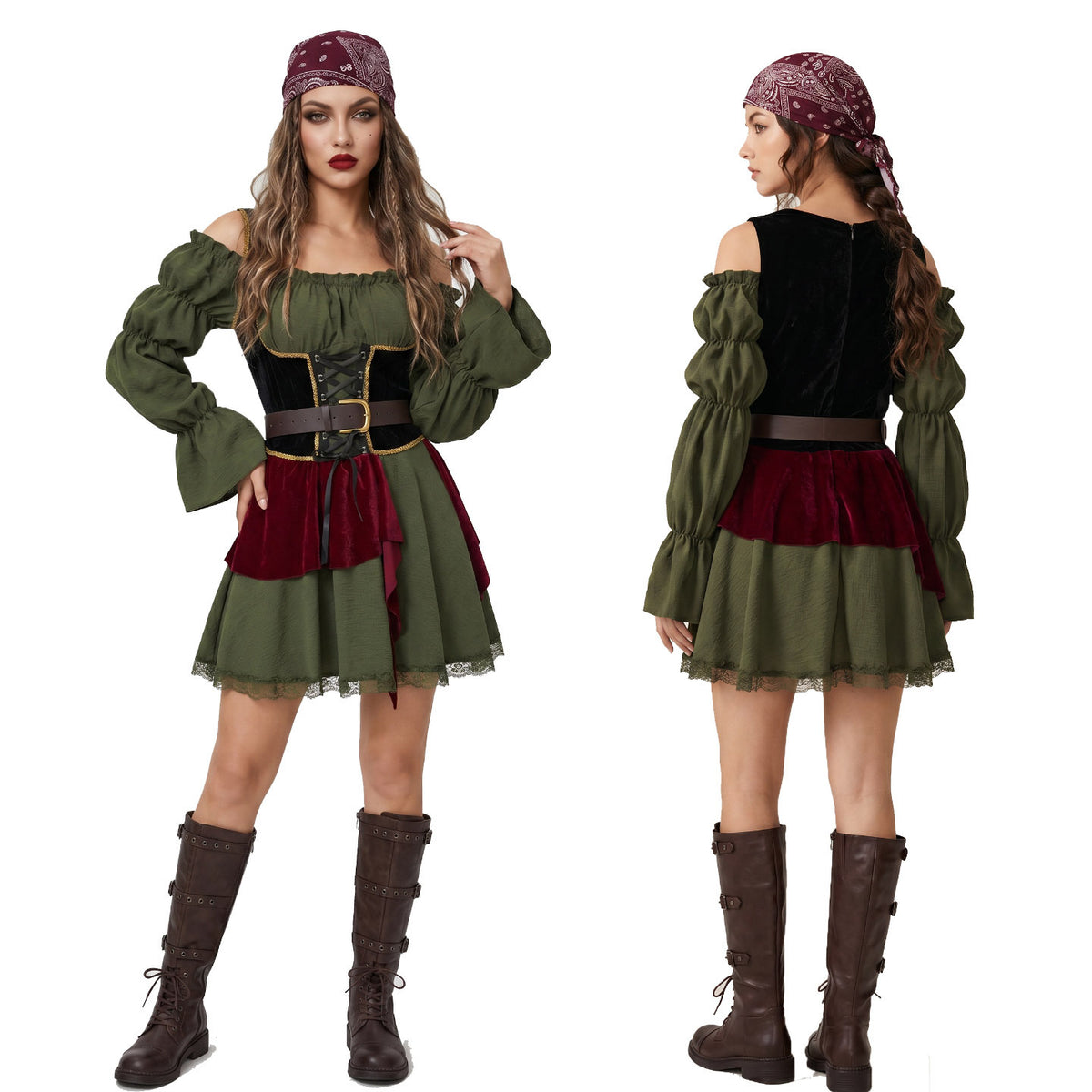 Halloween Adult Medieval Vintage Women's Pirate Cosplay Caribbean Pirate Stage Costume