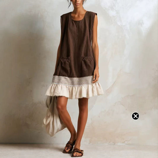 Elegant U-Neck Fitted Ruffle Dress for Women Long Dress with Vacation Vibes
