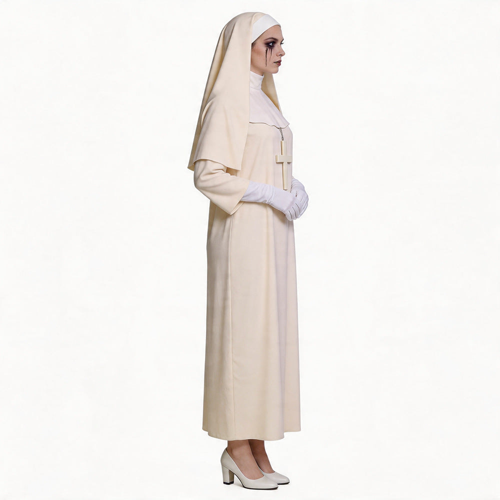 Nun Costume Cosplay Cream White Nun Role Play Outfit The Conjuring Halloween Costume