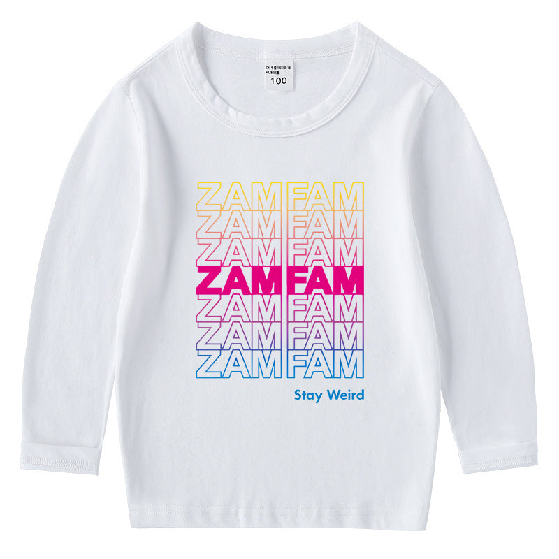 Children's cotton T-shirt with round neck and long sleeved base