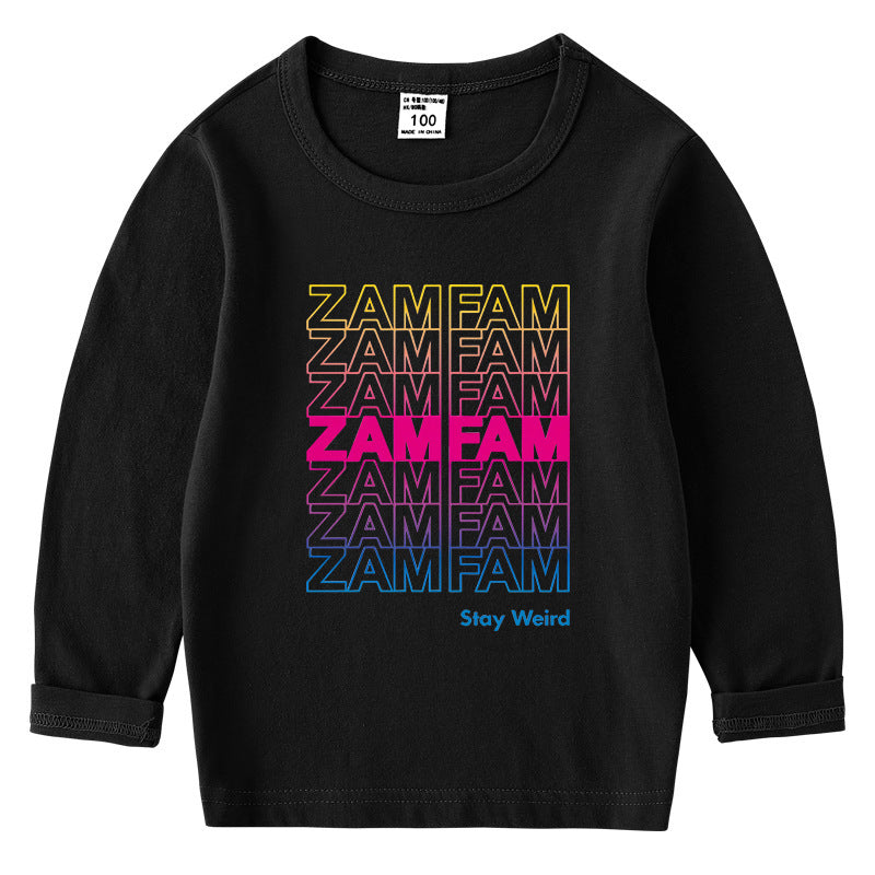 Children's cotton T-shirt with round neck and long sleeved base