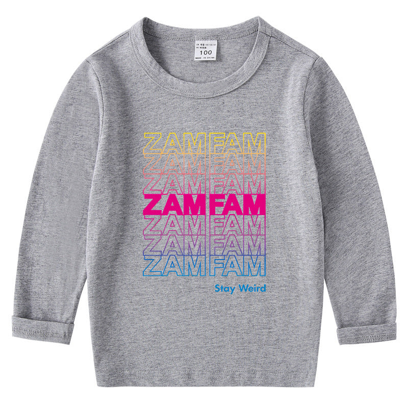 Children's cotton T-shirt with round neck and long sleeved base